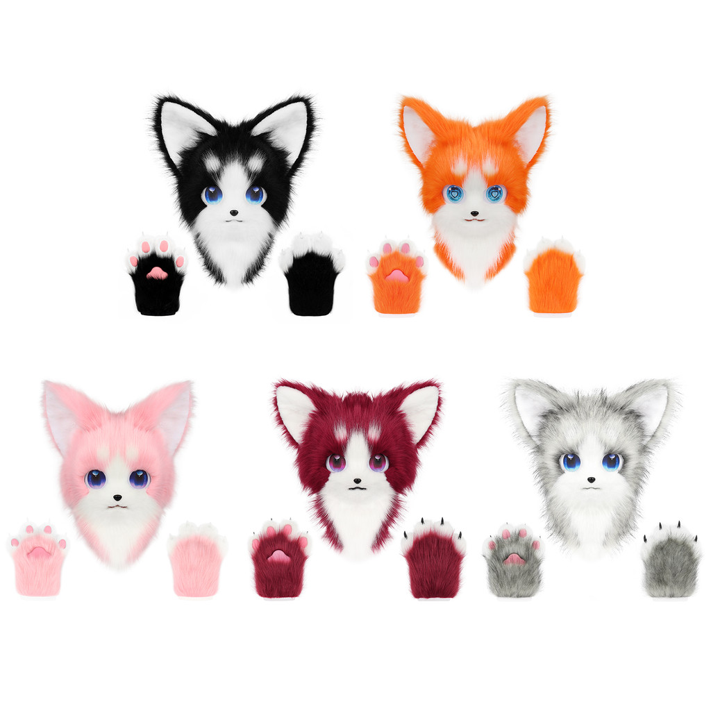 Animal Cat Fursuit Head Mask Furry and Therian Paw Gloves Set for Halloween Cosplay Costume