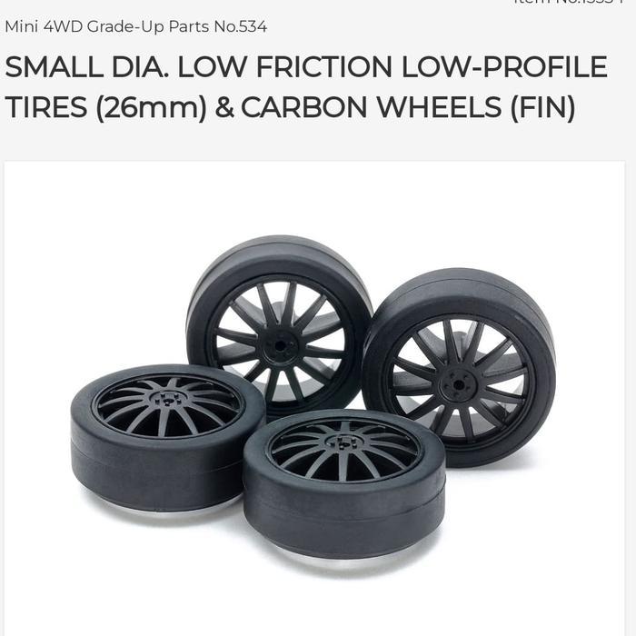 TAMIYA 15534 LOW FRICTION PROFILE TIRES (26MM) & CARBON WHEELS (PIN)