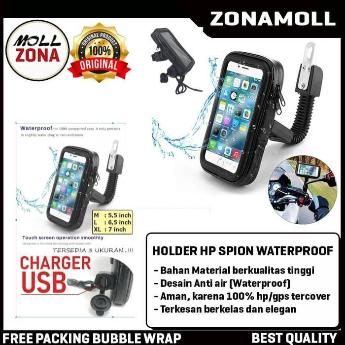 HOLDER HP SPION SEPEDA MOTOR WATERPROOF TEMPAT HANDPHONE USB CHARGER
