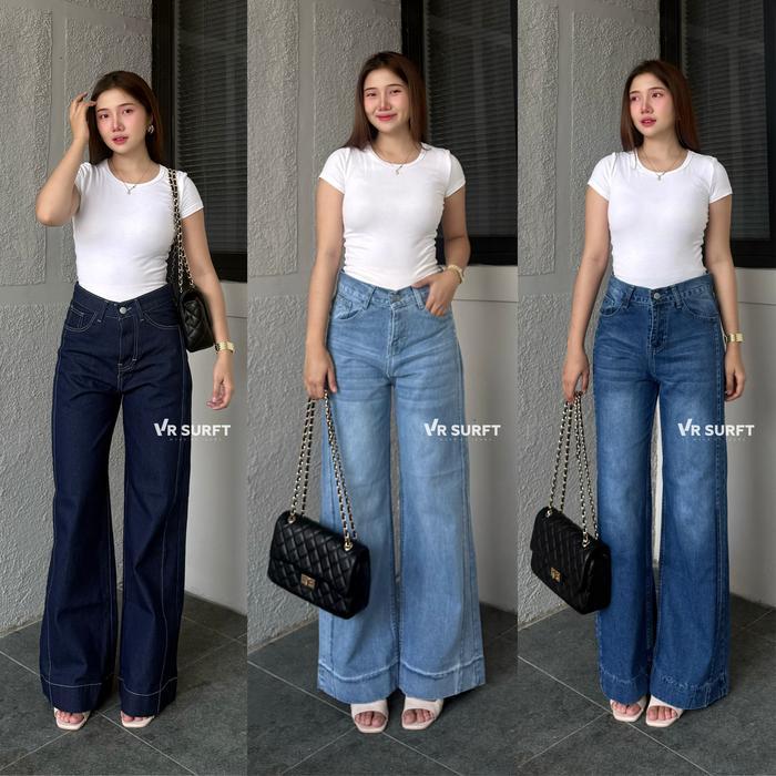 vr surft - highwaist baggy loose jeans lipat besar tulang tidak melar celana jeans wanita baggy
