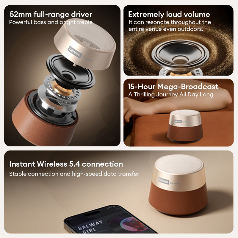 Lenovo HD103 Bluetooth 5.4 Speaker Portable Mini Wireless Speaker High Quality Stereo Sound TWS
