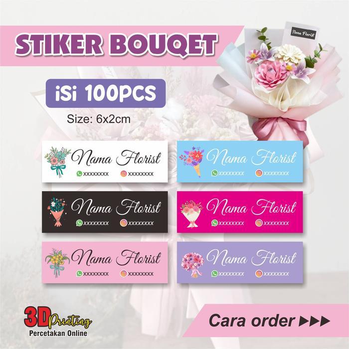 (ISI 100 Pcs) Stiker Buket Custom, Stiker Label Buket, Stiker Bouquet, Stiker label Bunga