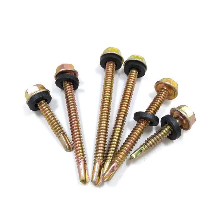 (50 Pcs) Sekrup Roofing Kuning #12X75 / Hex Flange Drilling Screw M5X75 / Baut Baja Ringan 7,5 Cm