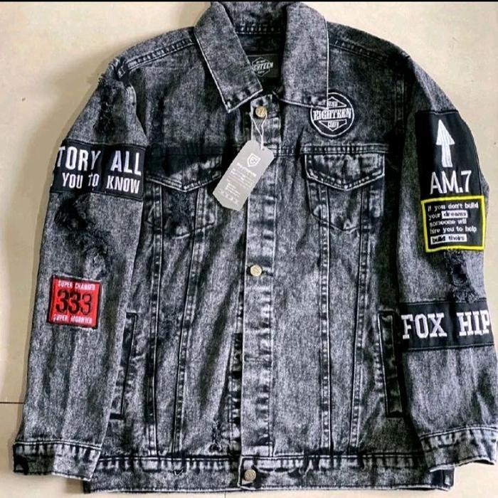 NEW PORODUK JAKET JEANS DENIM BIRU DAN PUTIH MOTIF TERBARU PRIA WANITA KEREN CASUAL DISTRO, PANJANG