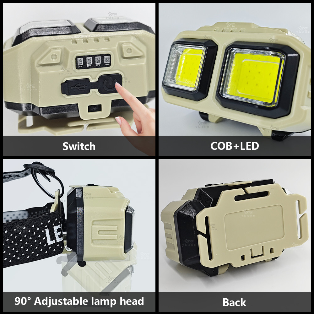 Strong Light Headlamp Portable COB LED Headlamp USB Rechargeable Head Flashlight 18650 Outdoor