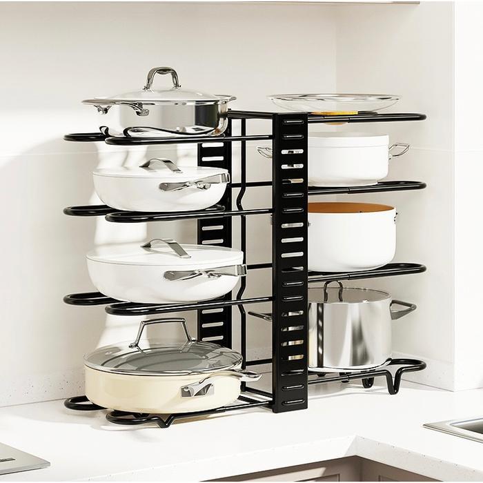 New Rak Tutup Panci Rak Piring Besi Rak Dapur Stainless Steel Serbaguna 8 Tingkat Untuk Dapur