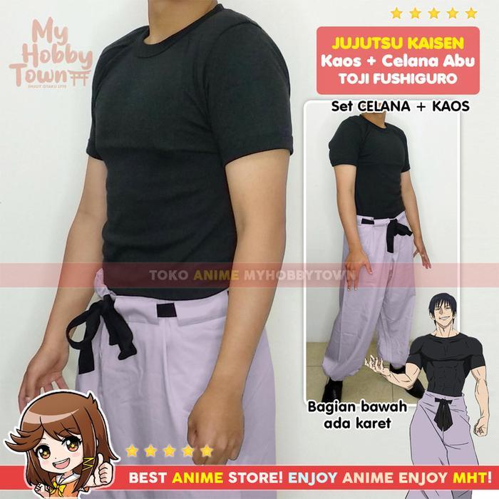 Kostum Cosplay Set Kaos Celana Fushiguro Toji Jujutsu Kaisen Abu Gray Anime