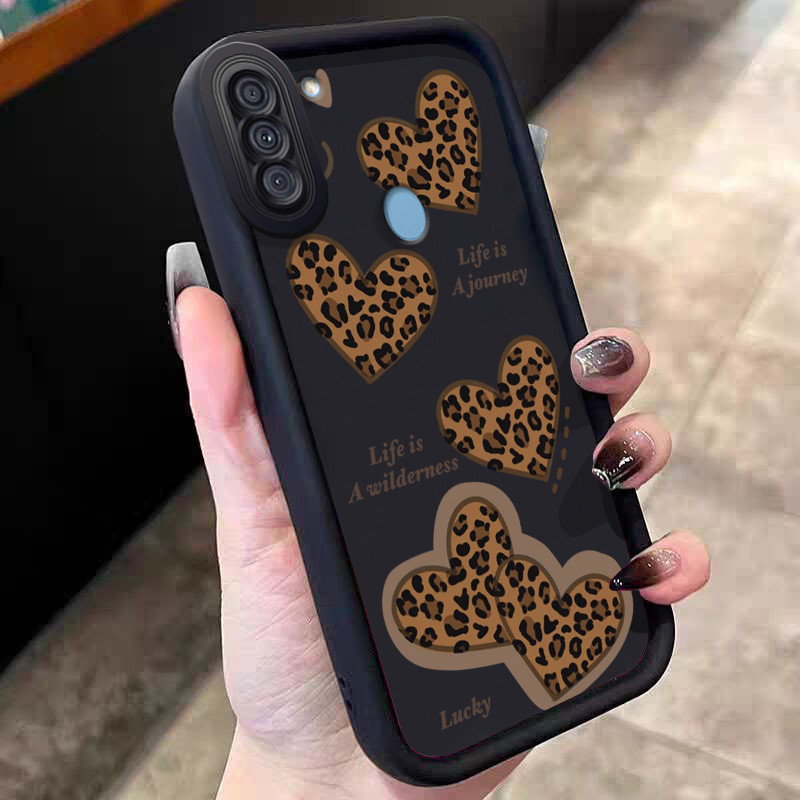 Casing Hp untuk Samsung Galaxy A11 M11 Case Leopard Print Heart Kasing silikon Cesing modern Softcas