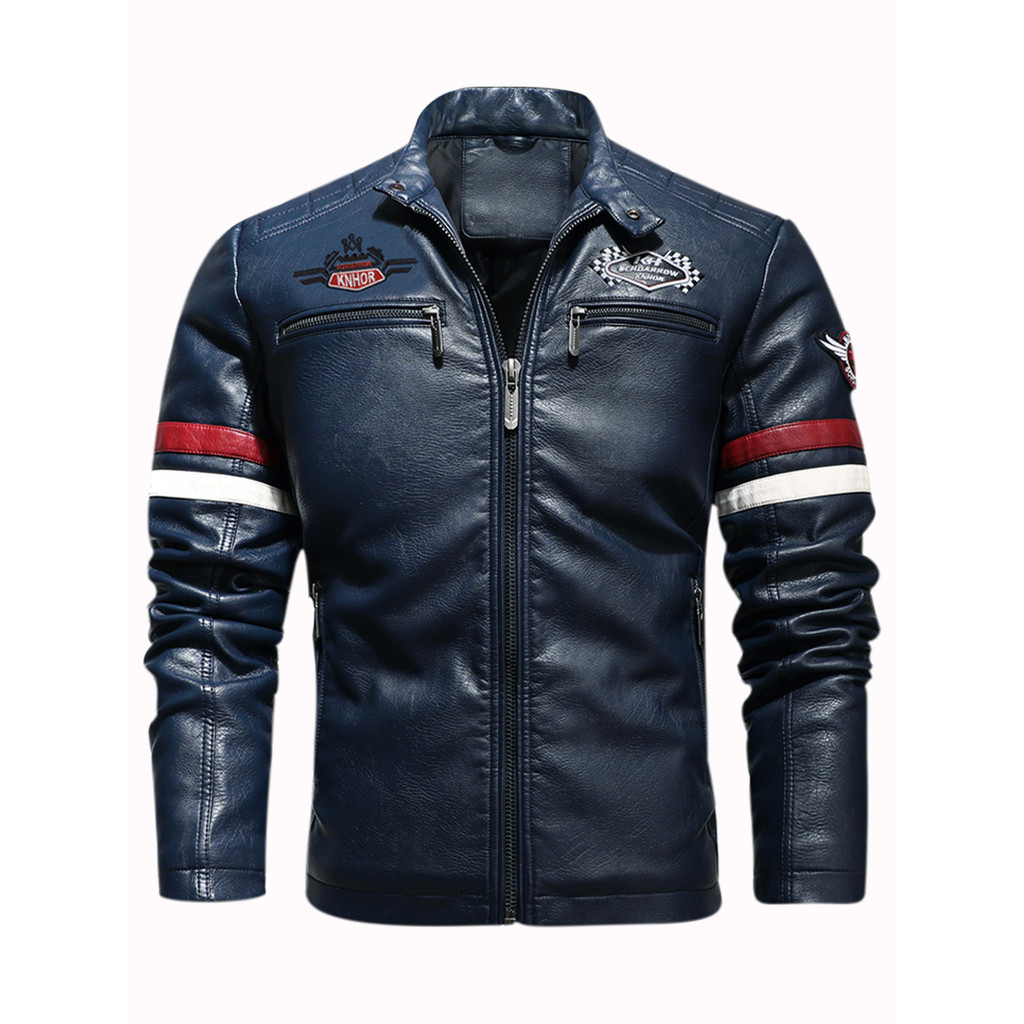 Men's motorcycle racing PU leather embroidered color biker jacket thin jacket