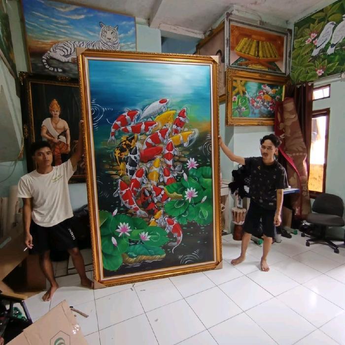 Lukisan Ikan Koi Super Besar Ukuran 150280 Cm Sudah Dengan Frame Tbk
