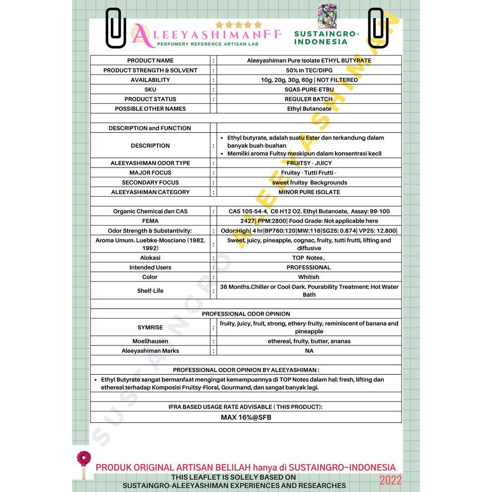 Aleeyashiman Pure Isolate Ethyl Butyrate #Gratisongkir