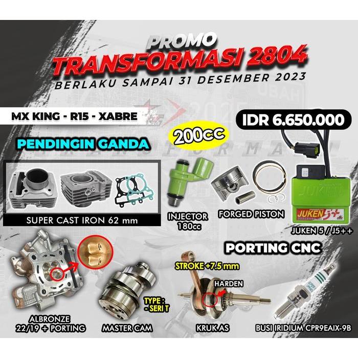 PAKET BORE UP BRT MX KING R15 XABRE 200 CC - MENTAH
