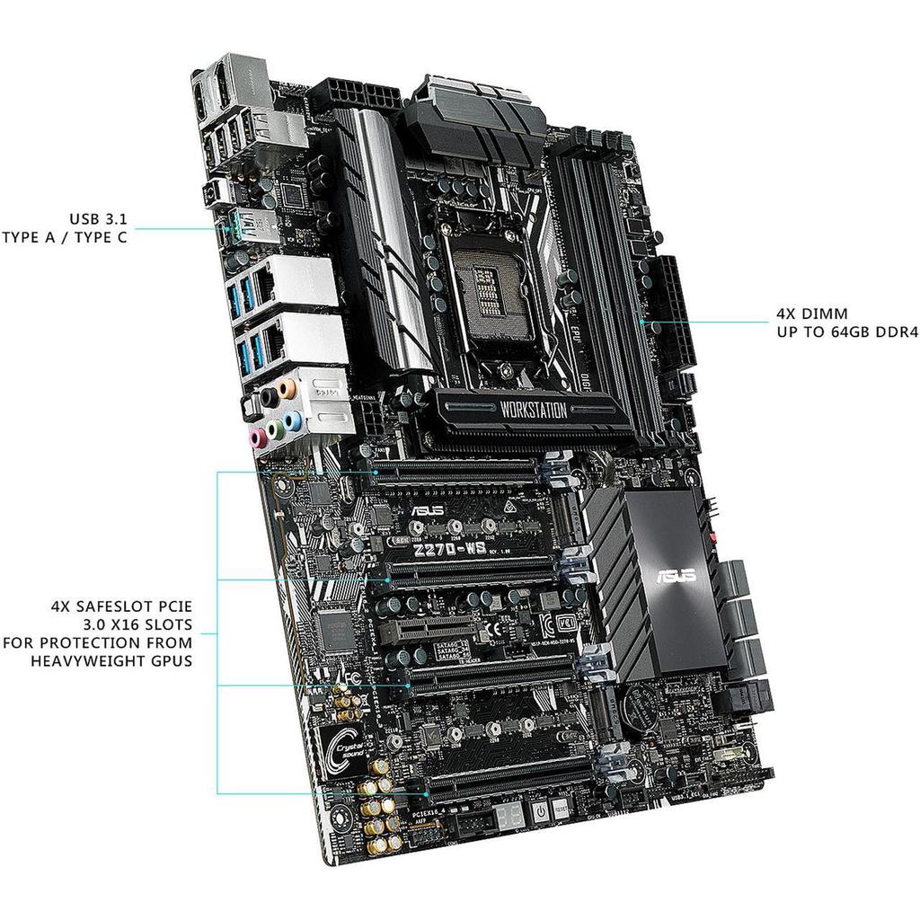 ASUS Z270-WS Server motherboard Intel ntel Z270 LGA 1151 DDR4 3866MHz ATX support Core i3-6320 6400