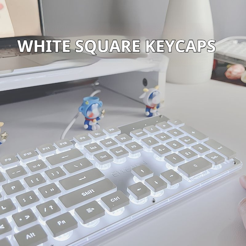 EWEADN GX710S Office Keyboard silent, All-Metal Panel 104 Keys Wired with Water Drop Keycaps, for