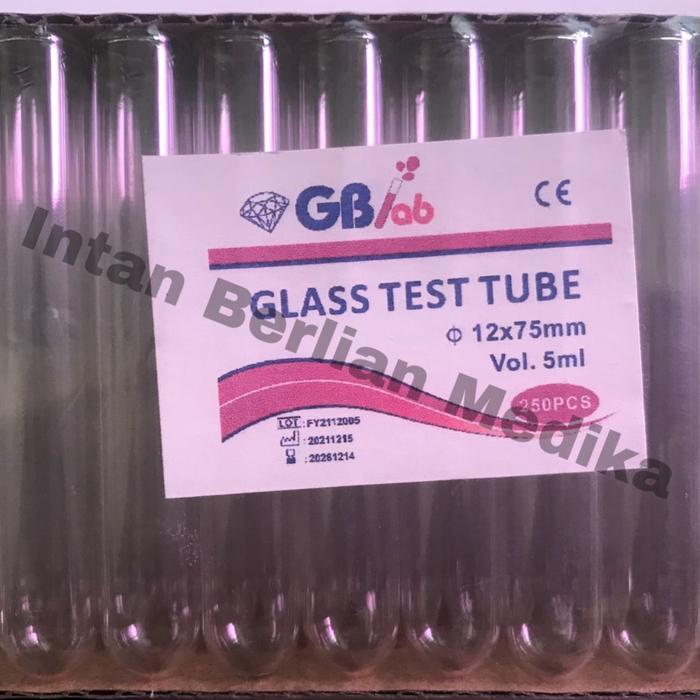 SMart Glass Test Tube 12x75mm Tabung Reaksi Kaca 5ml Isi 250 pcs GB Lab Premium