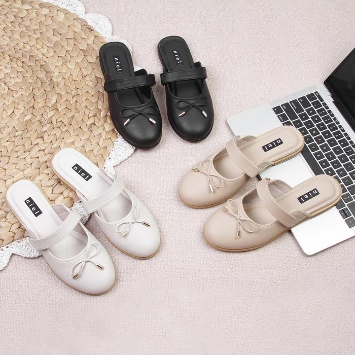 Niel Sepatu Sandal Mules Flats Wanita Pela