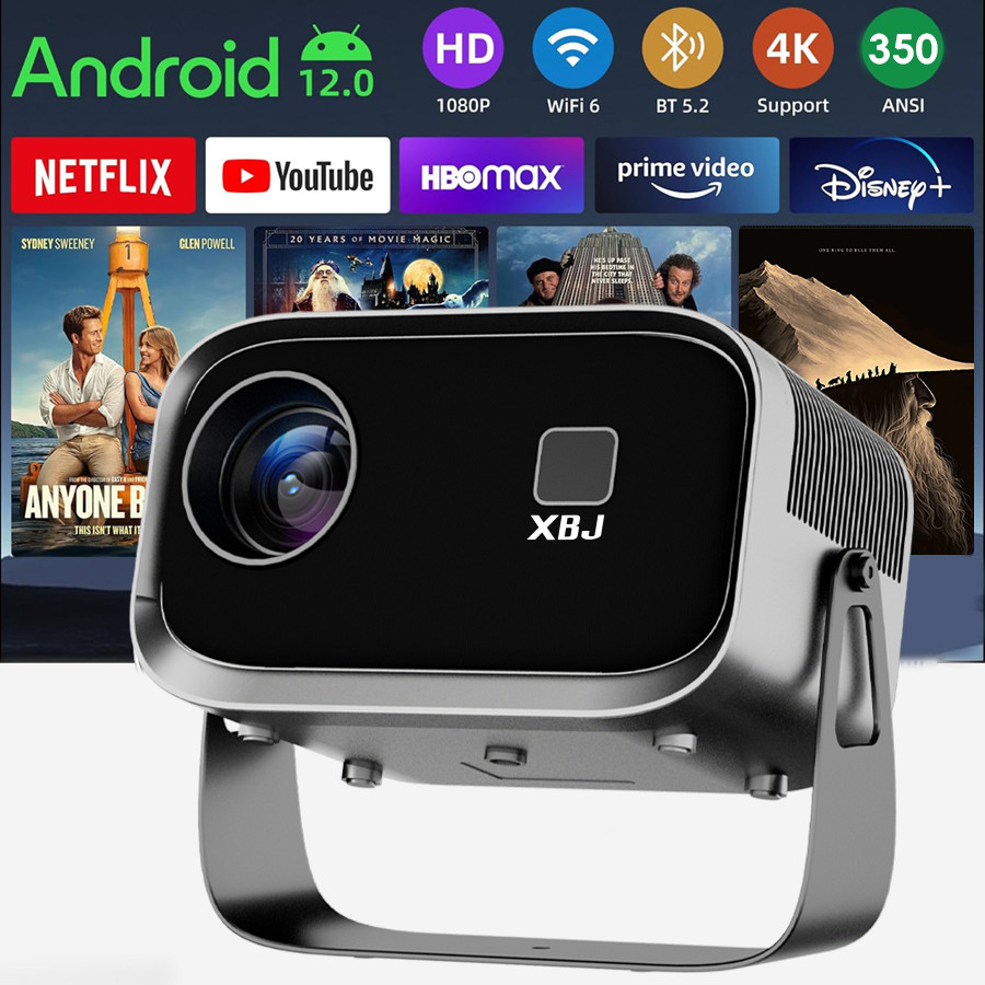 Mini 4K Projector Wall Projector, Portable Outdoor Movie Projector with Built-in Wi-Fi, Speaker &