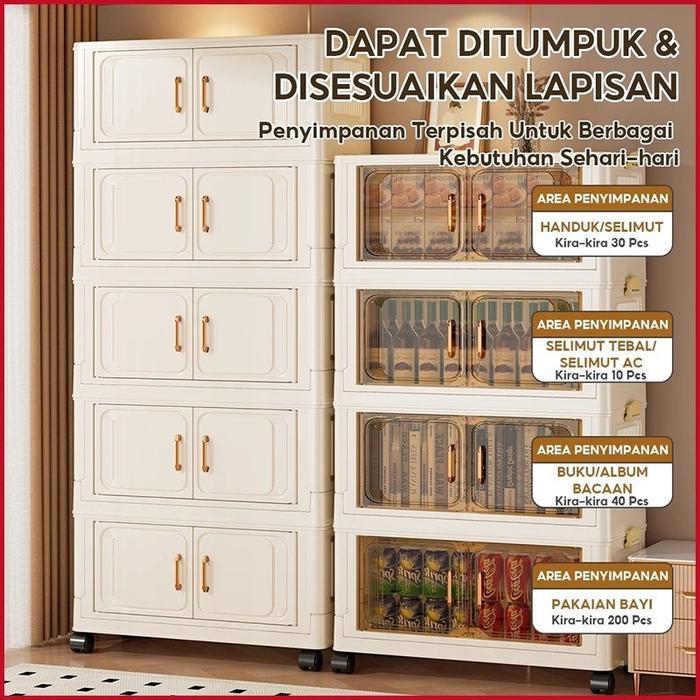 New Hoptech Lemari Plastik Susun Lipat 38CM Kabinet Baju Minimalis Anti Debu Serbaguna Rak Tas