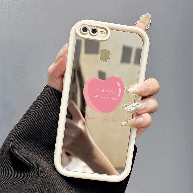Casing Hp OPPO A7 OPPO A5s OPPO A12 OPPO A12S A11k Case Cute pink heart Cermin Kasing silikon Cesing