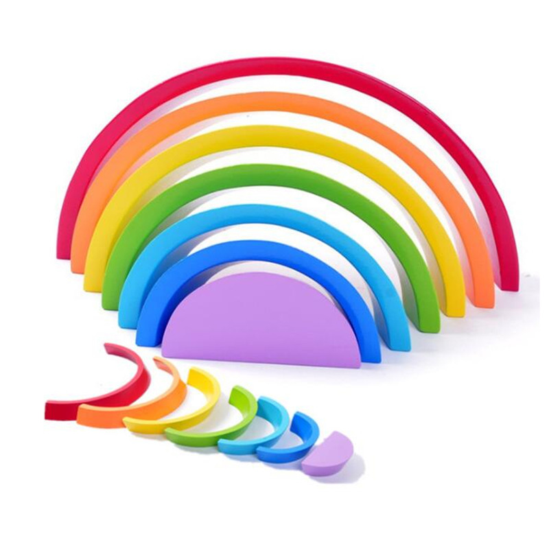 Rainbow Wooden Blocks Toys For Children Rainbow Bridge Toys Creative