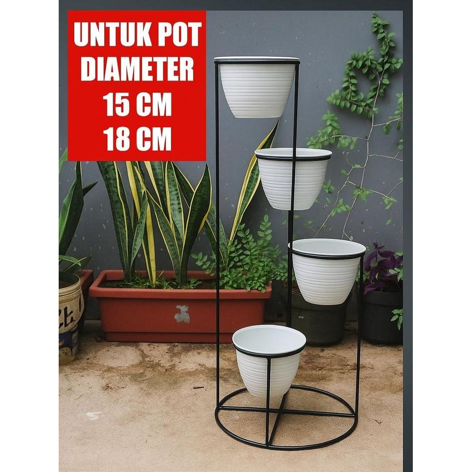 Pot Bunga Besi / Standing Pot Lingkaran 4In1 / Rak Bunga Besi / Standing Pot Besi / Rak Pot Tanaman