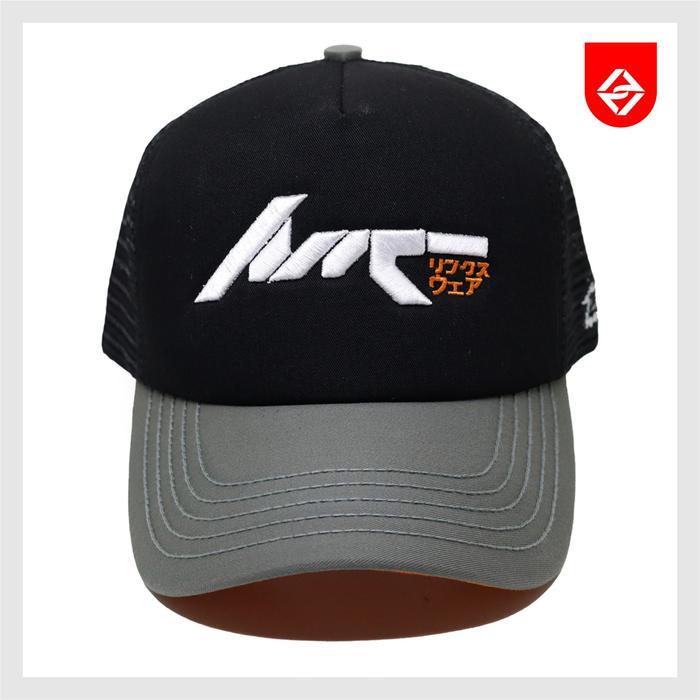 LINKSWEAR Trucker Hat Topi Jaring topi Pria Distro Original Kombinasi Abu Hitam 082 Merah