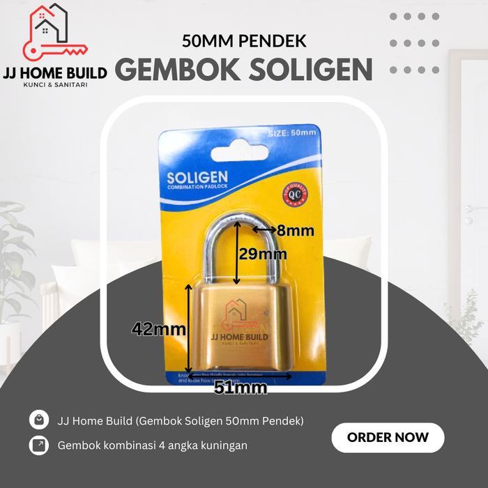 Gembok Nomor SOLIGEN 50mm Pendek/Gembok Kombinasi Angka/ Model175 DLH/Gembok Kuningan Soligen