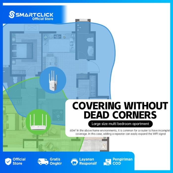 Penguat Sinyal Wifi Extender 1200Mbps Jarak Jauh 4 Antena 2 Lan Port Repeater