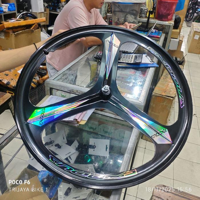 Wheelset Depan Trispoke 700c Alloy Bearing EXODUS Sticker Scotlite Trispoke Sepeda Fixie Roda Depan