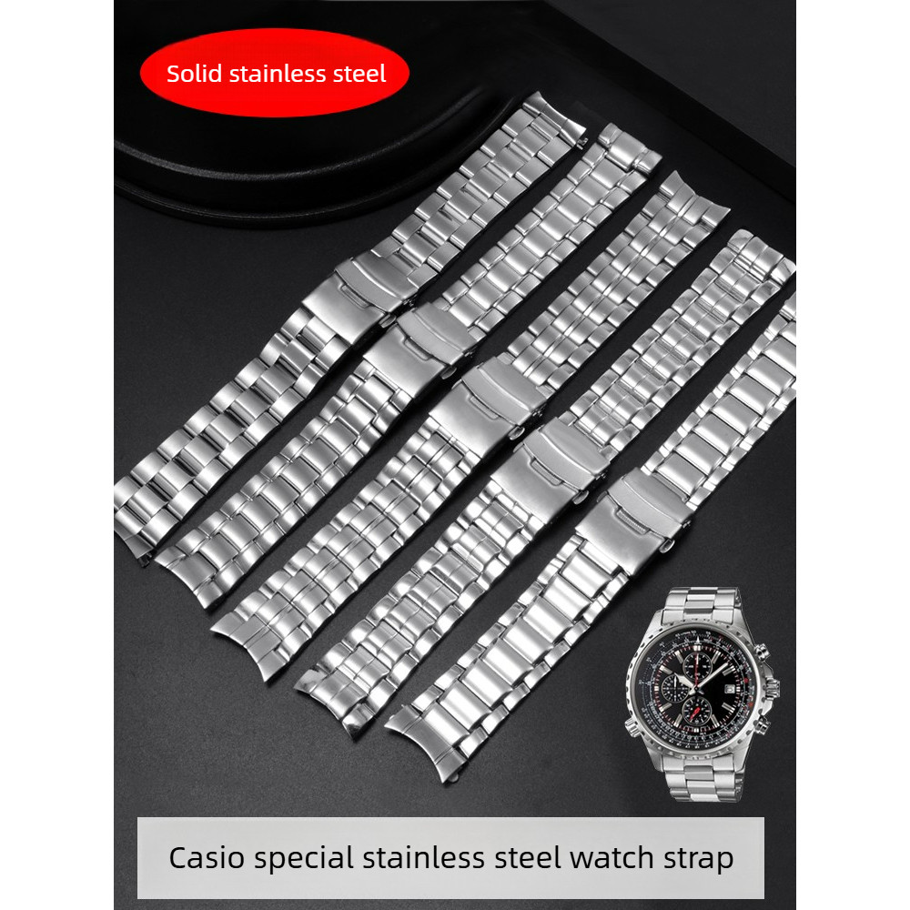 Stainless Steel Watch Strap Men's Suitable for Casio EF-501 521 527 544 563 Series Arc Bracelet 22mm
