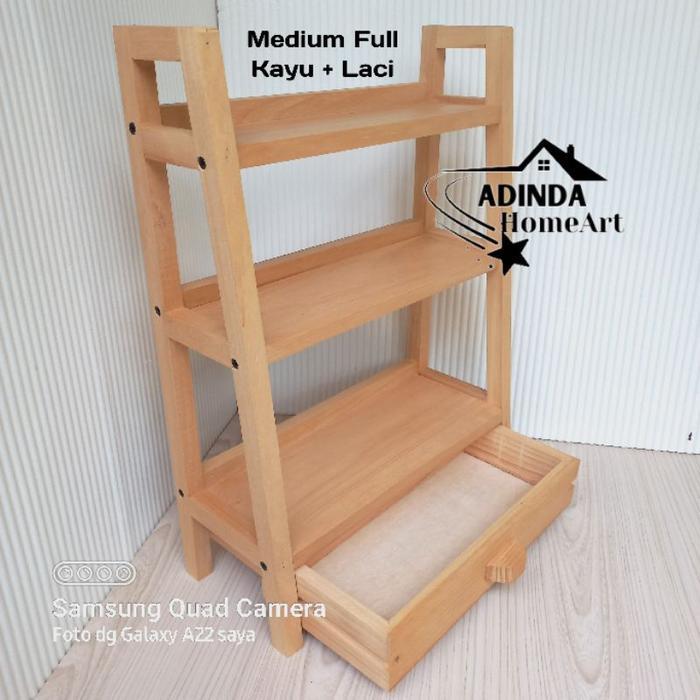 Rak Bumbu Dapur Size Medium Full Kayu Pinus + Laci Rak Bumbu Serbaguna Rak Kosmetik Rak Skincare