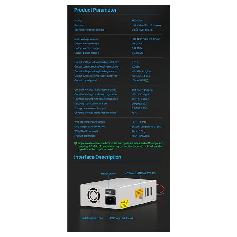RD RK6006-C 60V 6A 4 Digit AC To DC Adjustable Digital Control Stabilized Lab Bench Power Supply