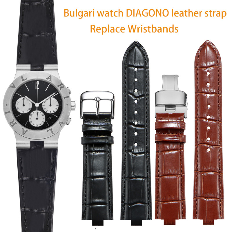 Mengduomi Genuine leather watch strap for Bulgari DIAGONO TITONI Convex watch band Replace