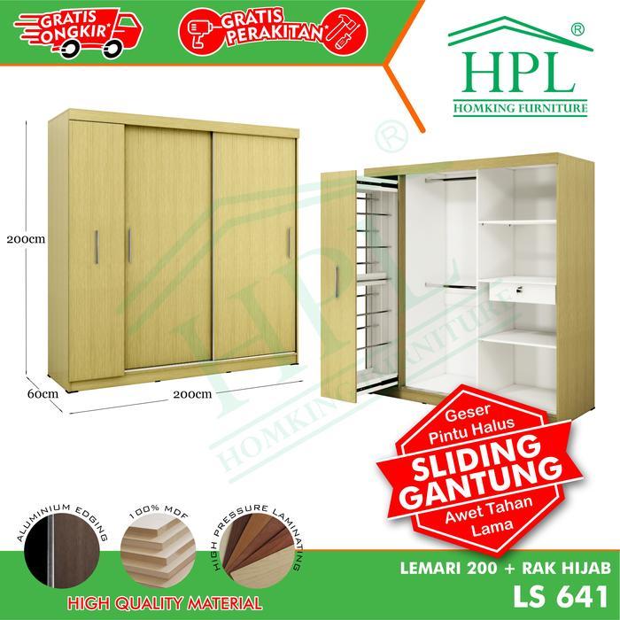 homking lemari pakaian sliding hpl 200 hijab coklat muda kayu