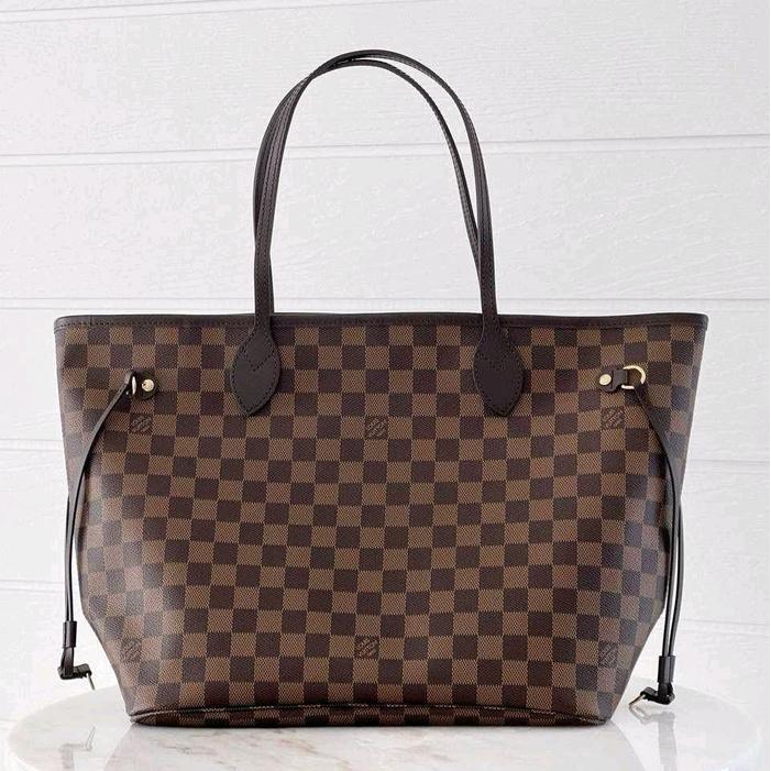 Louis Vuitton LV Neverfull MM Damier Ebene Inside Red