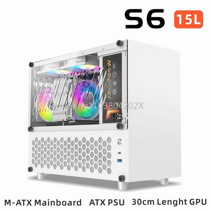 METALFISH S6 Computer Compact White Case Gaming PC Chassis Support 31cm Lenght GPU MATX Mainboard AT