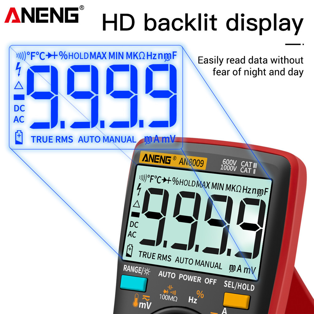 ANENG AN8008/AN8009 9999 Counts Digital Professional AC/DC Voltage Current Multimeter Transistor Ohm