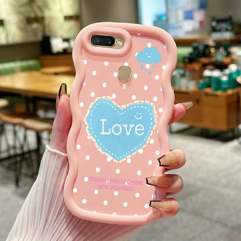 Casing HP Untuk OPPO A7 A5s A12 A12s A11K Case Love Heart & Hujan Kasing silikon Cesing Bentuk Ombak