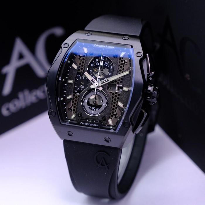 Jam tangan pria alexandre christie ac 6608 / ac 6614 / ac 6629 rubber original - Black 6608