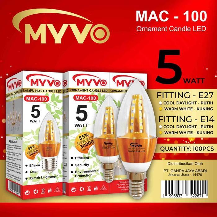 hinomaru Lampu LED Candle 5w 5 watt E27 KUNING filamen 3000k WW