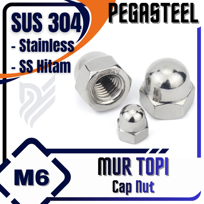 PEGASTEEL -  Mur Topi / Dome / Cap Head Nut (Stainless SS / Hitam) M6