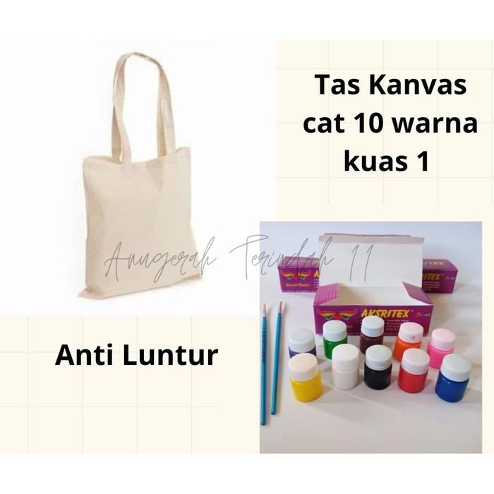 Paket Melukis Tas Kanvas Cat Acrytex kuas - Paket Lukis Tas Cet Air - Cat Akritex 10 warna Kain Kayu