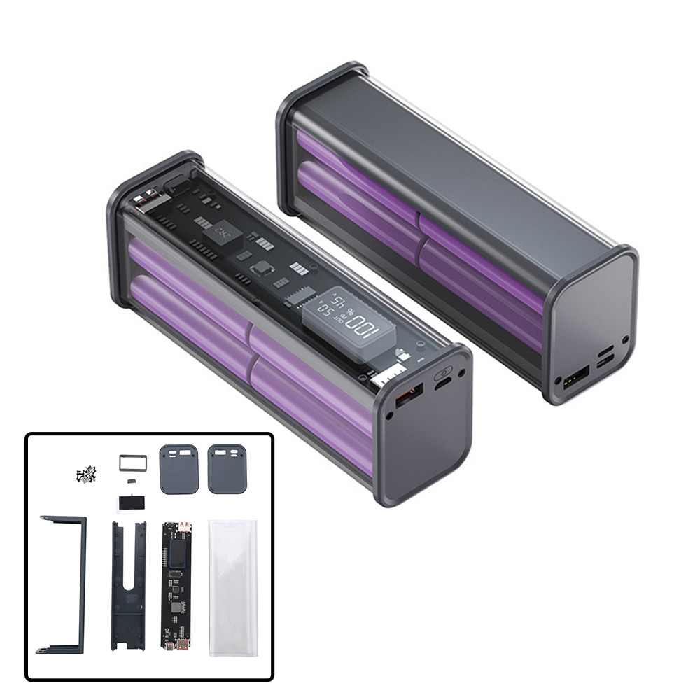 8 Sections 18650 Battery Charger Case DIY Cool Transparent Power Bank Shell PD22.5W Fast Charging Po
