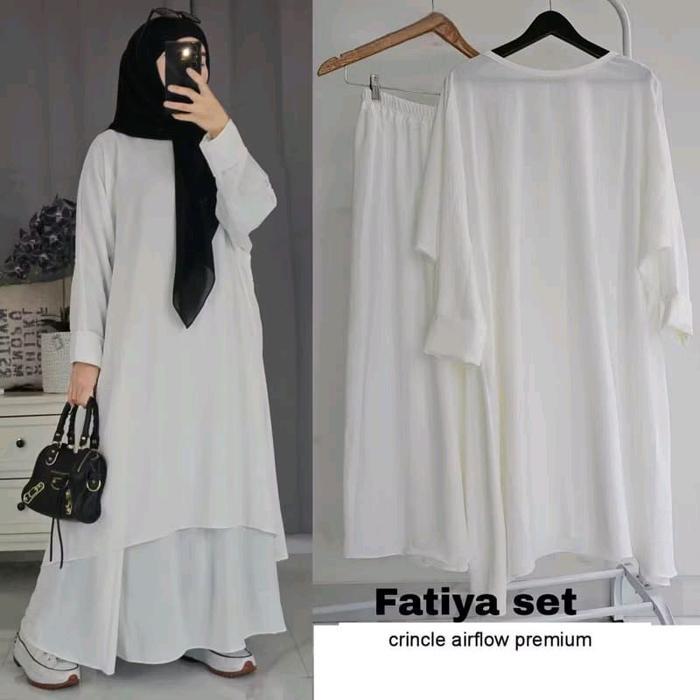 Nazva~Fashion Fatiya Set Tunik Rok Crincle Airflow Premium Wanita Muslimah Pasti Promo