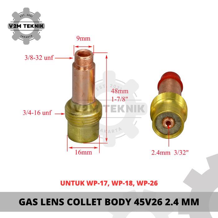 Gas Lens 45V26 / Collet Body Gas Lens Uk 2.4 Mm Untuk Wp-17 Wp-18 Wp-26 / Collet 45V26