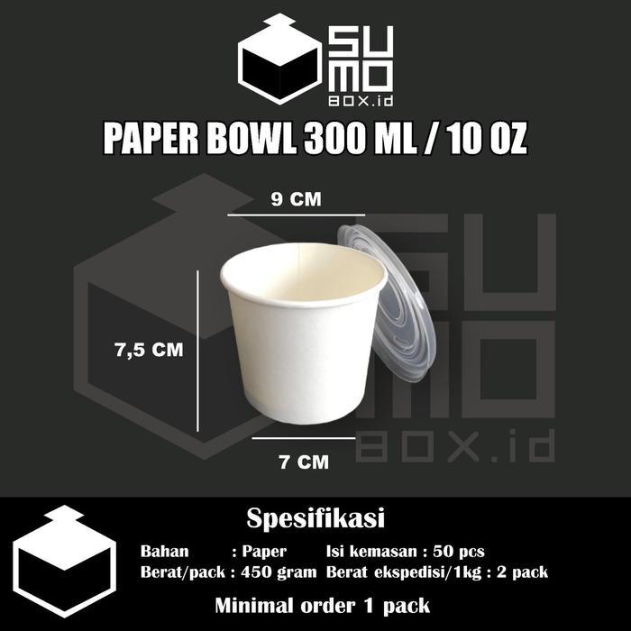 Paper Bowl 300Ml / Mangkuk Kertas Tebal / Cup Bowl + Tutup [Eceran]