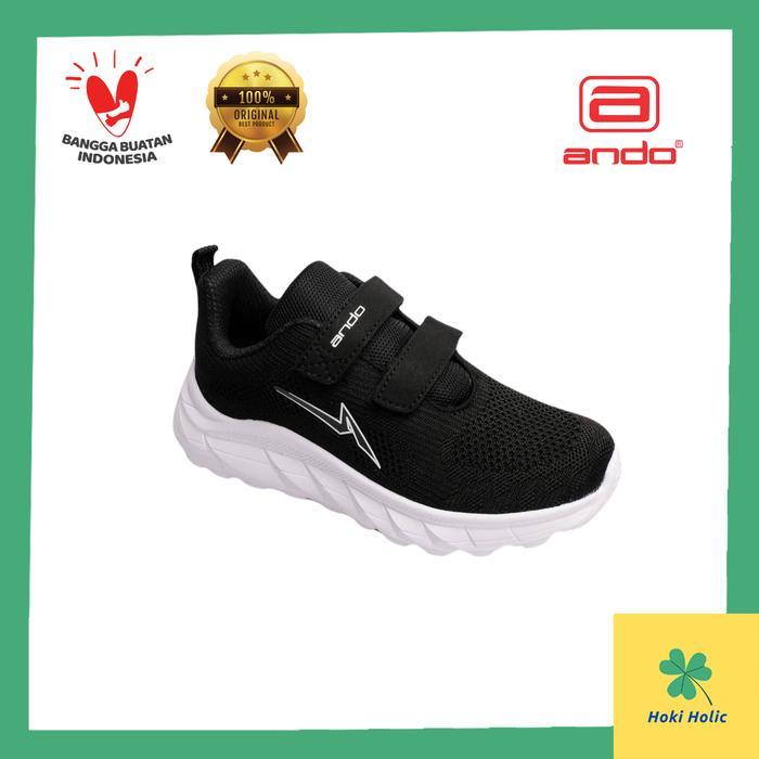 Chacha Sepatu Ando Tiko - Sepatu Sekolah Anak Hitam Putih Laki Laki Perempuan Size 35-38 Original