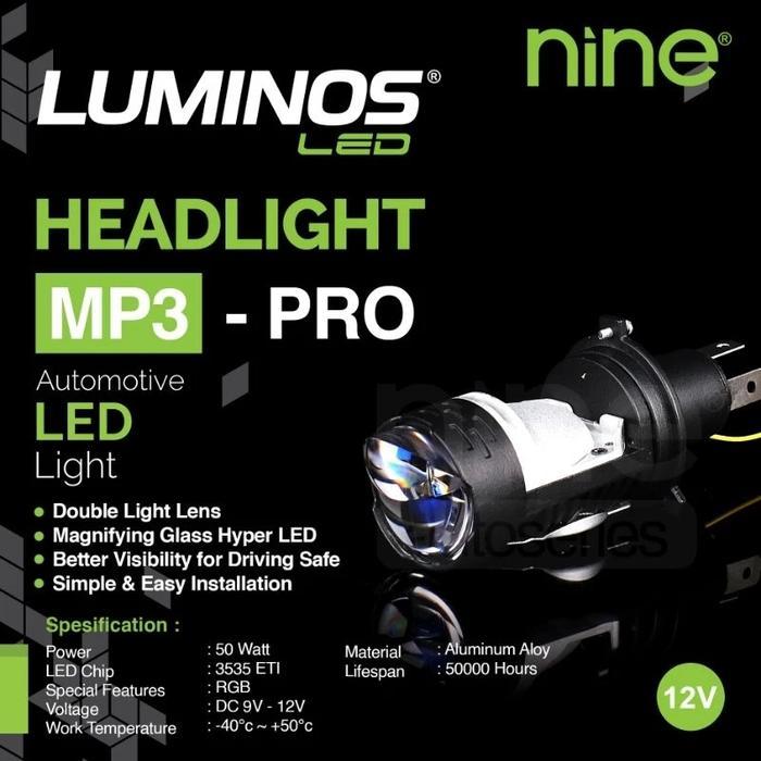 LAMPU UTAMA H4 MINI PROJECTOR BLUE LENS + DEVIL NINE LUMINOSLED MP3 PRO PROJECTOR LED 50WATT