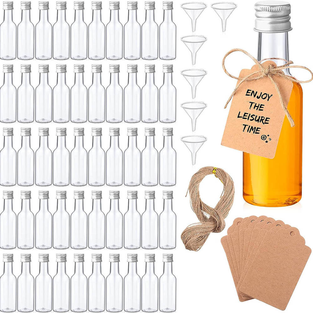 Mini Liquor Bottles Set,1.7oz Mini Empty Plastic Alcohol Shot Bottles,Airtight Spirit Bottle with Ca