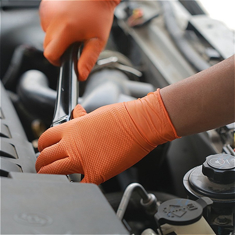 Orange Nitrile Gloves Safety Protection Work Gloves Industrial Disposable Gloves with Diamond